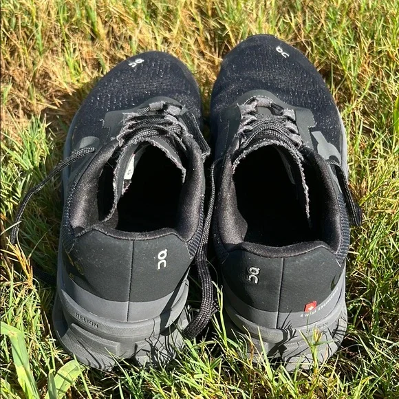 On Cloud Monster Running Black Athletic Shoes with Mesh Upper - Picture 2 of 6